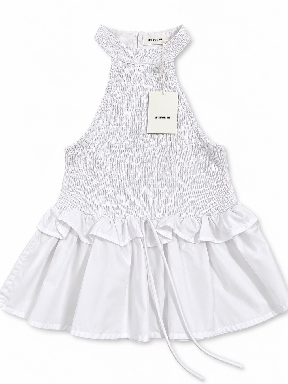 Aureum White Smocked Halter Ruffle Peplum Top Size S NWT 100% Cotton